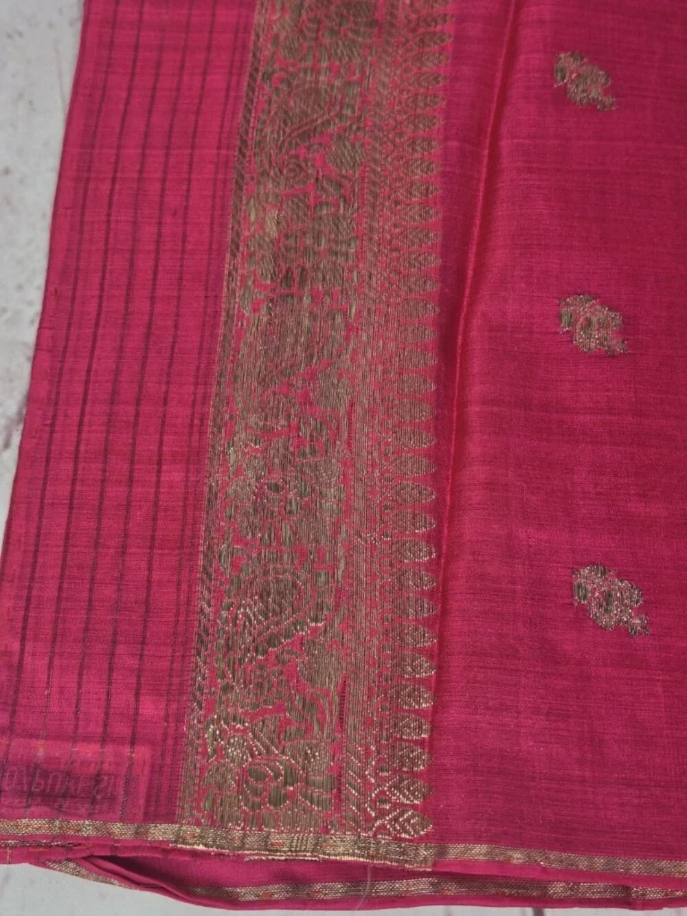 Hand Woven 100% Pure Silk MAGENTA PINK GOLD Made in India Saree Scarf @ 43